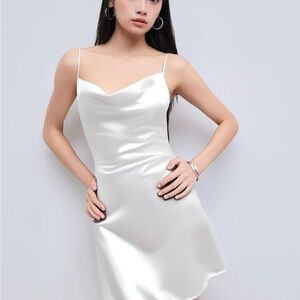 White Satin Cowl Neck Cami Mini Dress Small